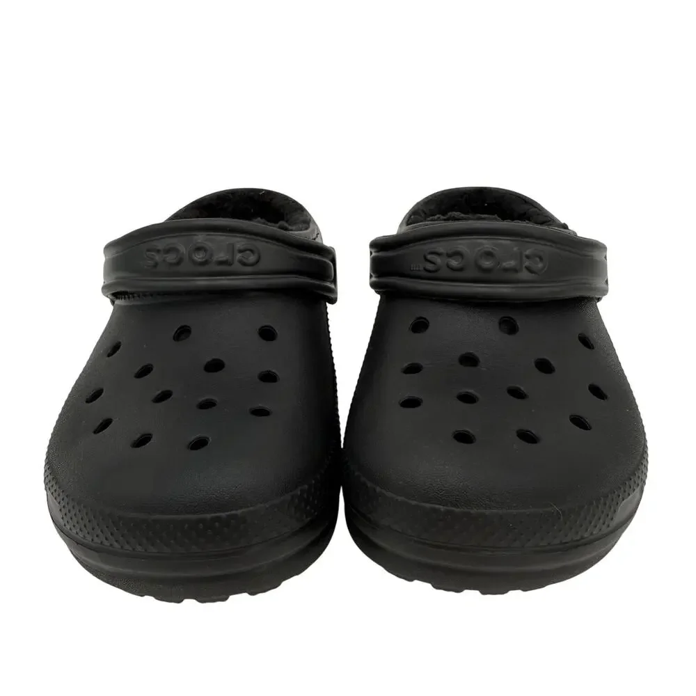 Crocs Kids Youth Black Classic Faux Fur Lined Clogs Shoes Size Junior 2